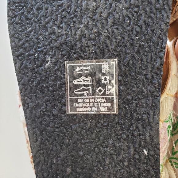 Free People Sandals Womens 6.5 37 Beige Embroidered Cross Strap Cork Slides Fish - Picture 8 of 10